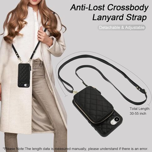 Bocasal Crossbody Wallet Case for iPhone 16e, RFID Blocking PU Leather Zipper Handbag Purse Flip Cover, Kickstand Folio Case with Card Slots Holder Wrist Strap Lanyard 6.1 Inch 5G (Black) in Kuwait