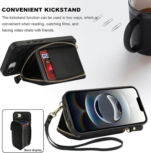 Bocasal Crossbody Wallet Case for iPhone 16e, RFID Blocking PU Leather Zipper Handbag Purse Flip Cover, Kickstand Folio Case with Card Slots Holder Wrist Strap Lanyard 6.1 Inch 5G (Black) in Kuwait