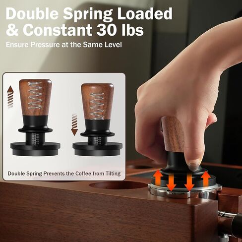 PUSEE 53.3mm Espresso Tamper, Calibrated Tamper with 30lbs Double Spring Loaded Tamper Walnut Wood Coffee Tamper for Barista Home,Stainless Steel Base Tamper Espresso Tool Fits 54mm Portafilters in Saudi Arabia
