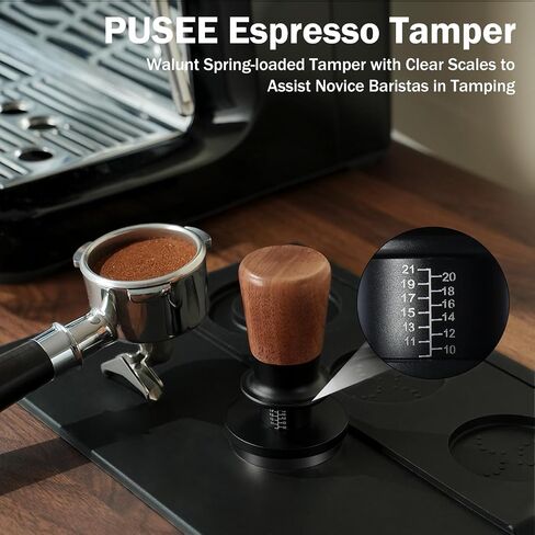 PUSEE 53.3mm Espresso Tamper, Calibrated Tamper with 30lbs Double Spring Loaded Tamper Walnut Wood Coffee Tamper for Barista Home,Stainless Steel Base Tamper Espresso Tool Fits 54mm Portafilters in Saudi Arabia
