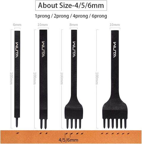 WUTA 2nd Generation Leather Hole Punch Tool Silver Pricking Iron Hole Punche Prong Tooth Lacing Diamond Stitching Chisel Set for DIY Leather Craft Kits (4mm 1/2/4/6) in Saudi Arabia