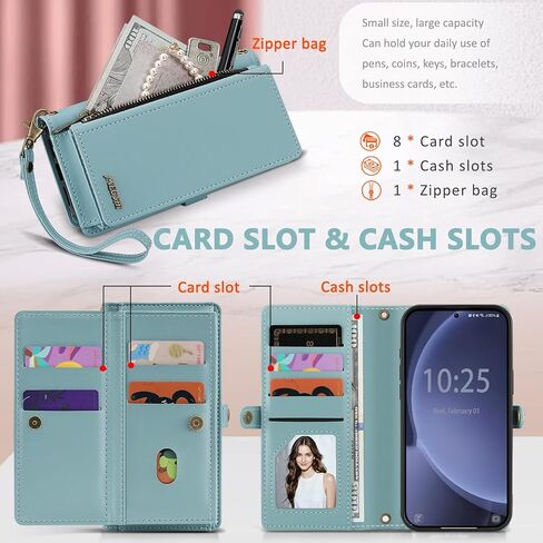 for Wallet Case Compatible with Samsumg Galaxy S25 Ultra Multi-Function Detachable 2 in 1 Magnetic Phone Case Wallet,Flip Strap Zipper Card Holder Phone Case with Shoulder Straps (Purple) in Kuwait