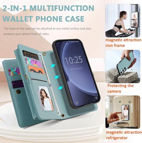 for Wallet Case Compatible with Samsumg Galaxy S25 Ultra Multi-Function Detachable 2 in 1 Magnetic Phone Case Wallet,Flip Strap Zipper Card Holder Phone Case with Shoulder Straps (Purple) in Kuwait
