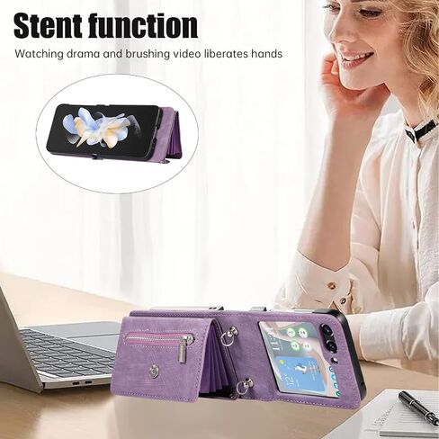 ASUWISH PHONE CASE لـ SAMSUNG GALAXY Z Flip 6 5G 2024 غطاء محفظة مع الكتف Crossbody Strap Lanyard Slot Slot Slut in Saudi Arabia