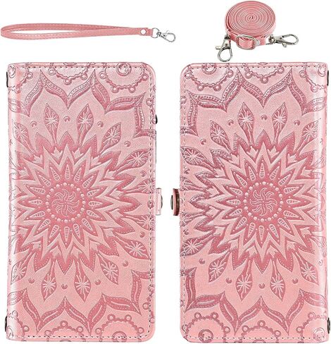 Asuwish Phone Case for Google Pixel 7 5G Zipper Wallet Detachable Cell Cover with Tempered Glass Screen Protector Crossbody Strap Mandala Flower Flip Card Holder Pixel7 Pixle Seven 6.3 Women Men Gray in Saudi Arabia