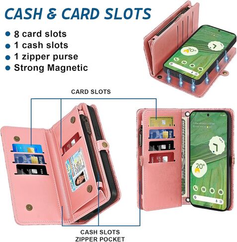 Asuwish Phone Case for Google Pixel 7 5G Zipper Wallet Detachable Cell Cover with Tempered Glass Screen Protector Crossbody Strap Mandala Flower Flip Card Holder Pixel7 Pixle Seven 6.3 Women Men Gray in Saudi Arabia