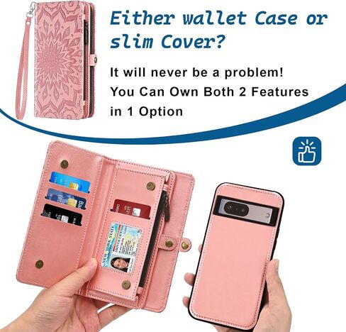 Asuwish Phone Case for Google Pixel 7 5G Zipper Wallet Detachable Cell Cover with Tempered Glass Screen Protector Crossbody Strap Mandala Flower Flip Card Holder Pixel7 Pixle Seven 6.3 Women Men Gray in Saudi Arabia