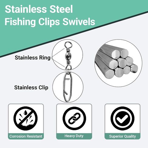 Atibin Saltwater Freshwater Snap Swivels Stainless Heavy Steel Fishing Clips Swivel Barrel Clip Fishing Snaps Rolling Speed Change Black Nickel in Kuwait