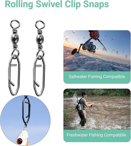 Atibin Saltwater Freshwater Snap Swivels Stainless Heavy Steel Fishing Clips Swivel Barrel Clip Fishing Snaps Rolling Speed Change Black Nickel in Kuwait