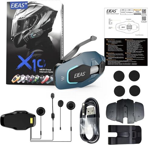 SolaMr X10 Motorcycle Helmet Bluetooth Intercom Headset, 10 Riders Mesh 4.0 Communication Systems with Audio Multitasking, Music Sharing, Noise Cancellation, FM Radio in Kuwait