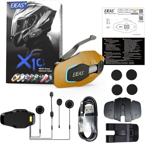 SolaMr X10 Motorcycle Helmet Bluetooth Intercom Headset, 10 Riders Mesh 4.0 Communication Systems with Audio Multitasking, Music Sharing, Noise Cancellation, FM Radio in Saudi Arabia