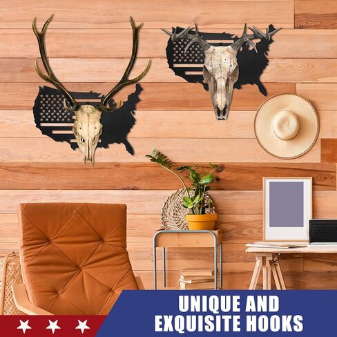 2 مجموعة غزلان جمجمة جبل العلم جمجمة الجبل شماعات أوروبية الغزلان شماعات مجموعة USA Decor Decor Displing Display Rack للزوج الأب Hunter (نمط الخريطة ، 11.8 × 8.3 بوصة) in Kuwait