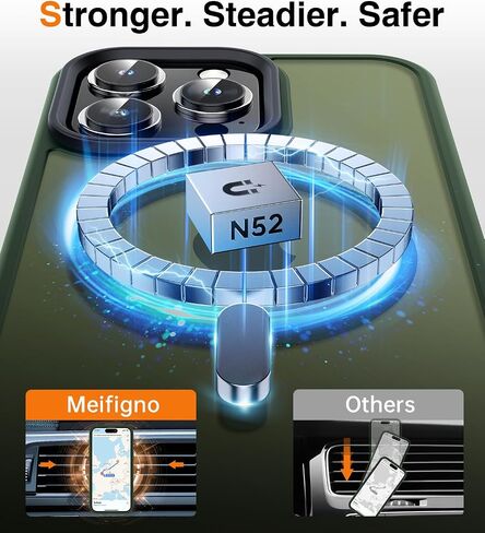 Meifigno Magic Mag Series Designed for iPhone 15 Pro Max Case, [Military Grade Protection & Compatible with MagSafe], Translucent Matte Back with Aluminum Alloy Keys, for iPhone 15 Pro Max 6.7", Black in Saudi Arabia
