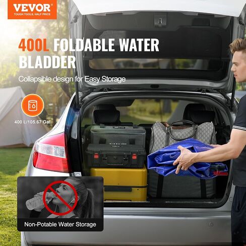 Vevor 400L/105.7Gallon تخزين المياه المثانة ، خزان RV ، حاوية 1000D PVC الأزرق القابل للطي ، حقيبة ناعمة كبيرة السعة ، المثانة المحمولة للوقاية من الحرائق ، التخييم in Kuwait