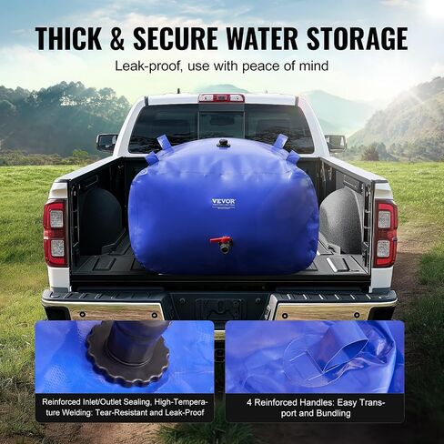 Vevor 400L/105.7Gallon تخزين المياه المثانة ، خزان RV ، حاوية 1000D PVC الأزرق القابل للطي ، حقيبة ناعمة كبيرة السعة ، المثانة المحمولة للوقاية من الحرائق ، التخييم in Kuwait