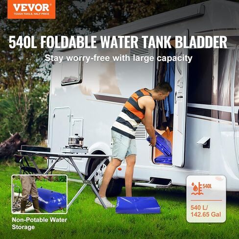 Vevor 400L/105.7Gallon تخزين المياه المثانة ، خزان RV ، حاوية 1000D PVC الأزرق القابل للطي ، حقيبة ناعمة كبيرة السعة ، المثانة المحمولة للوقاية من الحرائق ، التخييم in Kuwait