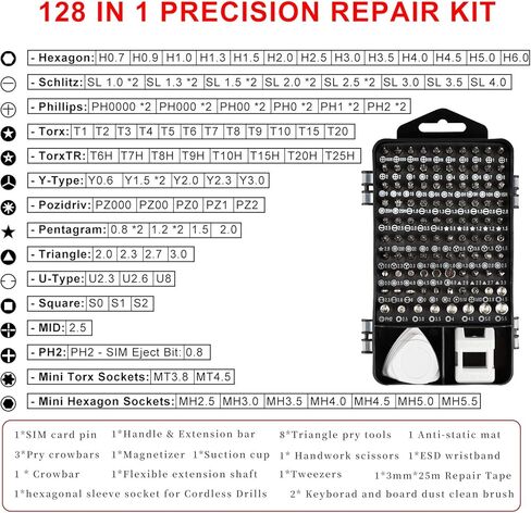 Precision Screwdriver Set, Electronics Repair Tool Kit with Anti Static Mat, ESD Wristband,Fast Home Multi-Types Drivers for Phone, Computer, Laptop (Black) in Kuwait