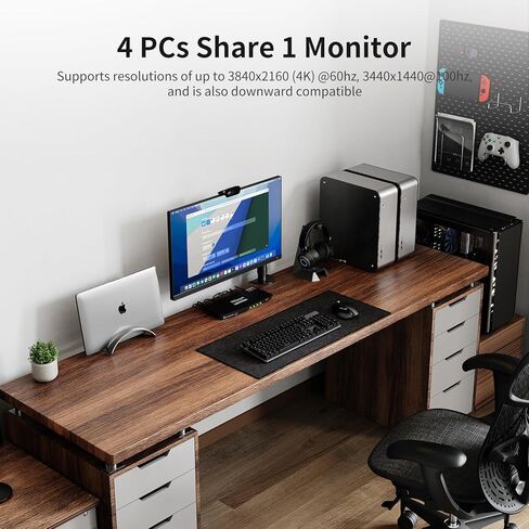 TESmart HDMI KVM Switch 2 Port 4K@60Hz, KVM Switch 1 Monitor 2 Computers EDID Emulators, USB 2.0, L/R Audio, Hotkey Switch, Button Switch with Remote Controller and All Cables in Kuwait