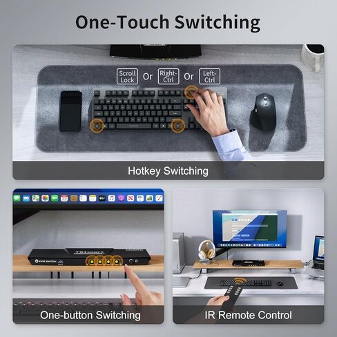 TESmart HDMI KVM Switch 2 Port 4K@60Hz, KVM Switch 1 Monitor 2 Computers EDID Emulators, USB 2.0, L/R Audio, Hotkey Switch, Button Switch with Remote Controller and All Cables in Kuwait