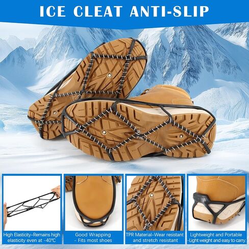 Ice Snow Traction Cleats Crampons, 28 Teeth Snow Spikes for Shoes and Boots, Rubber Anti Slip Ice Snow Grippers, Ice Cleats for Walking On Snow and Ice, Hiking, Climbing in Saudi Arabia