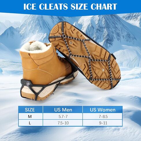 Ice Snow Traction Cleats Crampons, 28 Teeth Snow Spikes for Shoes and Boots, Rubber Anti Slip Ice Snow Grippers, Ice Cleats for Walking On Snow and Ice, Hiking, Climbing in Saudi Arabia