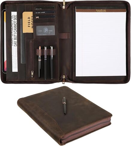 Genuine Leather Padfolio,11"×14" Padfolio Organizer with Zipper,Professioal Business Portfolio Padfolio for Men and Women,Personalized Engraved Padfolio in Kuwait