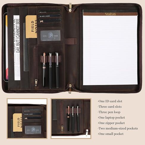 Genuine Leather Padfolio,11"×14" Padfolio Organizer with Zipper,Professioal Business Portfolio Padfolio for Men and Women,Personalized Engraved Padfolio in Kuwait