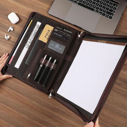 Genuine Leather Padfolio,11"×14" Padfolio Organizer with Zipper,Professioal Business Portfolio Padfolio for Men and Women,Personalized Engraved Padfolio in Kuwait