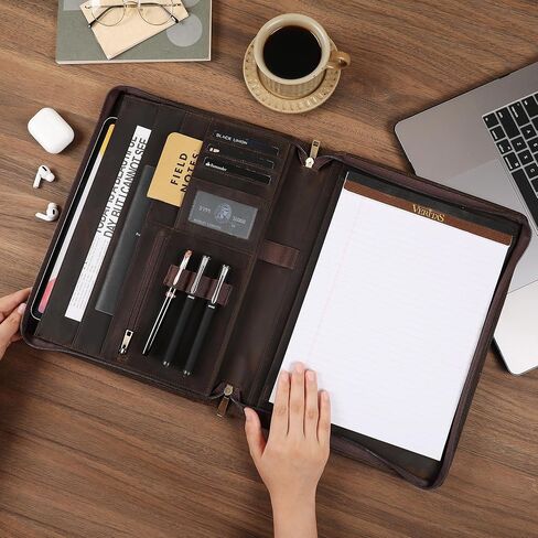 Genuine Leather Padfolio,11"×14" Padfolio Organizer with Zipper,Professioal Business Portfolio Padfolio for Men and Women,Personalized Engraved Padfolio in Kuwait