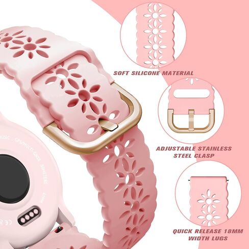 Lace Silicone Bands Compatible for Garmin Venu 3S/Vivoactive 4S/Venu 2S/Vivomove 3S, 18mm Quick Release Soft Silicone Breathable Strap for Garmin Forerunner 255s/Forerunner 265s Women in Kuwait