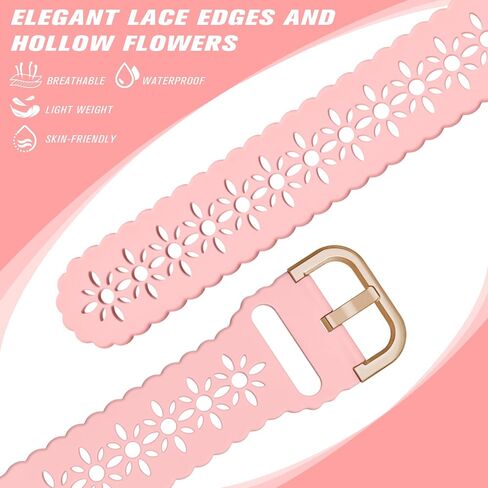 Lace Silicone Bands Compatible for Garmin Venu 3S/Vivoactive 4S/Venu 2S/Vivomove 3S, 18mm Quick Release Soft Silicone Breathable Strap for Garmin Forerunner 255s/Forerunner 265s Women in Kuwait
