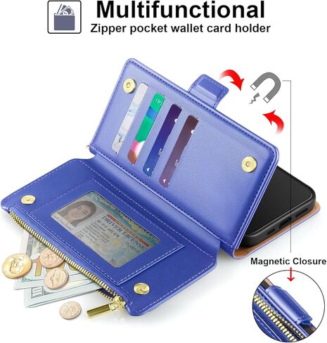 Antsturdy Compatible with Google Pixel 7 Pro Wallet Case [RFID Blocking] [Zipper Poket] PU Leather Flip Book Protective Cover with Slots Magnetic Clasp Credit Card Holder Kickstand Men Women(Purple) in Saudi Arabia
