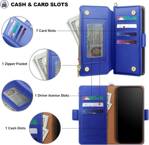 Antsturdy Compatible with Google Pixel 7 Pro Wallet Case [RFID Blocking] [Zipper Poket] PU Leather Flip Book Protective Cover with Slots Magnetic Clasp Credit Card Holder Kickstand Men Women(Purple) in Saudi Arabia