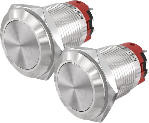 (Pack of 2) APIELE 19mm Latching Push Button Switch High Round Waterproof Stainless Steel Metal High Flush 250V 5A 1NO 1NC SPDT (High Round Latching) in Saudi Arabia