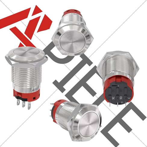 (Pack of 2) APIELE 19mm Latching Push Button Switch High Round Waterproof Stainless Steel Metal High Flush 250V 5A 1NO 1NC SPDT (High Round Latching) in Saudi Arabia