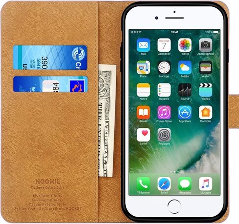 HOOMIL for iPhone SE 3rd Gen/2nd Gen/7/8 Wallet Case, PU Leather Flip Folio Case with Card Holder and Stand Feature, Shockproof Phone Cover (Black) in Saudi Arabia