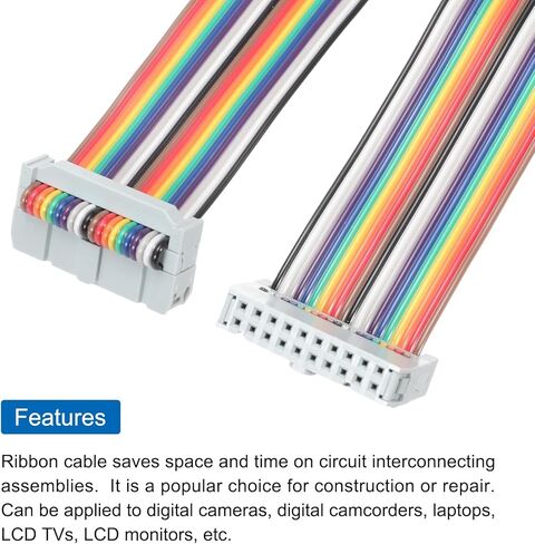 MECCANIXITY IDC Rainbow Wire Flat Ribbon Cable 2.54mm Pitch 20 Pin Connection Line FC Dual Female Gray Connector for DIY Experiment 3.3 Ft Length 2 Pcs in Kuwait