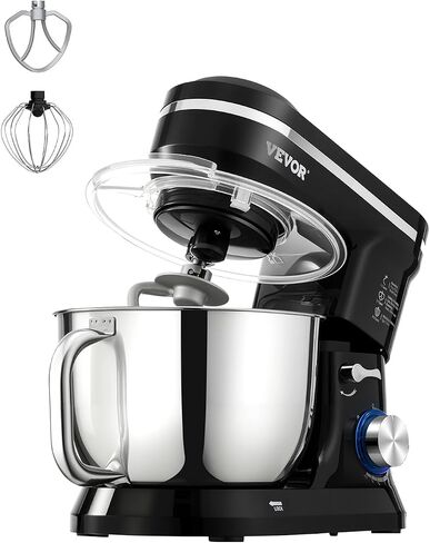 VEVOR Stand Mixer, 5QT Dough Mixer, 10+P Speeds Tilt-head Food Mixer, Kitchen Mixer with Stainless Steel Bowl, Dough Hook, Wire Whip, Beater, Scraper, Household Stand Mixer for Baking Mixing, Black in Saudi Arabia