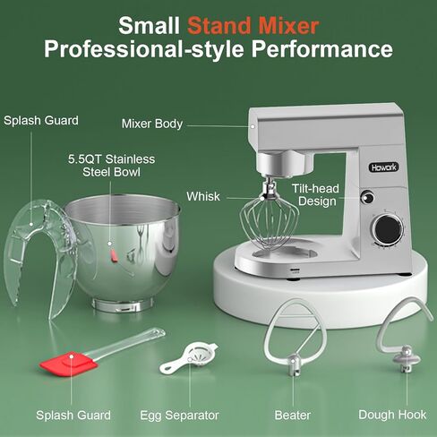 HOWORK Stand Mixer,10+p Speeds With 5.5QT Stainless Steel Bowl,Dough Hook, Wire Whip & Beater,for Most Home Cooks,Silver in Saudi Arabia