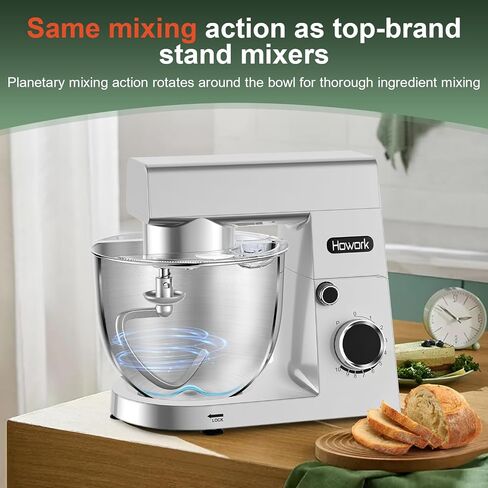 HOWORK Stand Mixer,10+p Speeds With 5.5QT Stainless Steel Bowl,Dough Hook, Wire Whip & Beater,for Most Home Cooks,Silver in Saudi Arabia