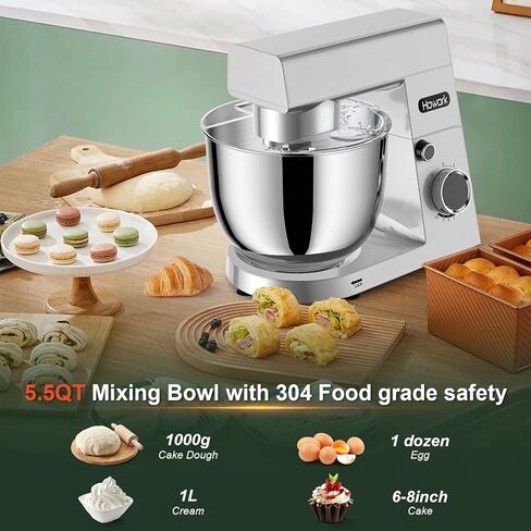 HOWORK Stand Mixer,10+p Speeds With 5.5QT Stainless Steel Bowl,Dough Hook, Wire Whip & Beater,for Most Home Cooks,Silver in Saudi Arabia