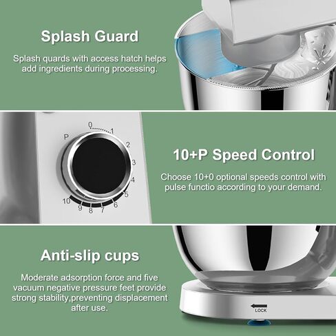 HOWORK Stand Mixer,10+p Speeds With 5.5QT Stainless Steel Bowl,Dough Hook, Wire Whip & Beater,for Most Home Cooks,Silver in Saudi Arabia