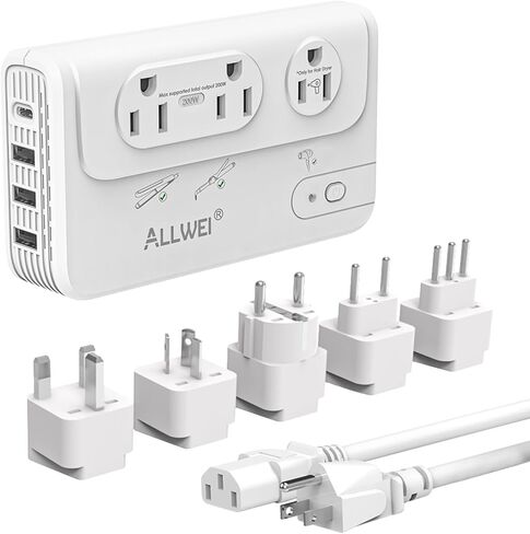 ALLWEI 220V to 110V Travel Voltage Converter us to Europe, Step Down Converter for Hair Straightener/Curling Iron, International Power Adapter for EU/UK/AU/US (White) in Saudi Arabia