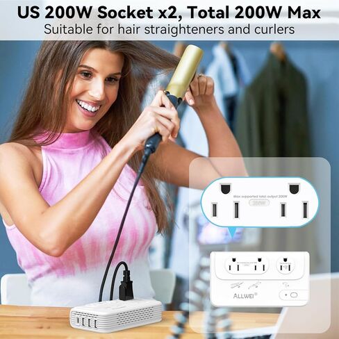 ALLWEI 220V to 110V Travel Voltage Converter us to Europe, Step Down Converter for Hair Straightener/Curling Iron, International Power Adapter for EU/UK/AU/US (White) in Saudi Arabia