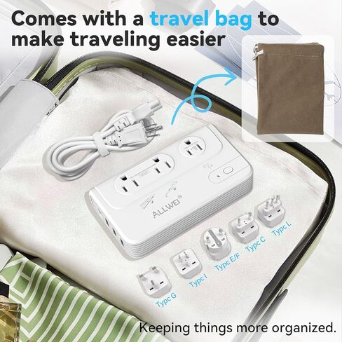 ALLWEI 220V to 110V Travel Voltage Converter us to Europe, Step Down Converter for Hair Straightener/Curling Iron, International Power Adapter for EU/UK/AU/US (White) in Saudi Arabia