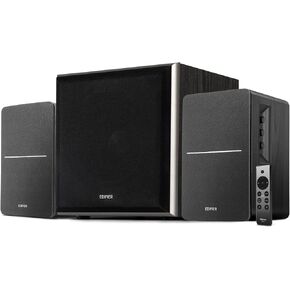Edifier R1280DBs Active Bluetooth Bookshelf Speakers with T5 8-Inch Powered Subwoofer Bundle - 2.0 Wireless Studio Monitor Speaker Set with Optical Input – Black