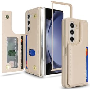 iCoverCase Compatible with Samsung Galaxy Z Fold 5 Wallet Phone Case with Card Holder for Women Men, Magnetic Clasp RFID Blocking PU Leather Protective Case for Z Fold 5 (Beige Leopard)