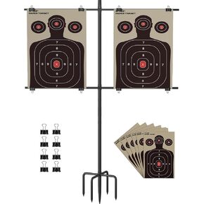 Adjustable Shooting Target Stand with 5-Prong Base, Portable Steel Target Holder with 9 Clips and 15 pcs Paper, Ideal Hunting Accessories for Outdoor Shooting Range