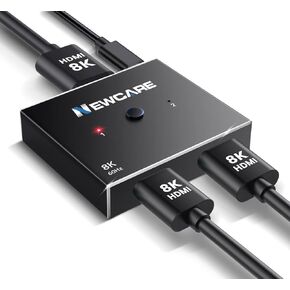 HDMI Switch 4K@120Hz Splitter, NEWCARE Aluminum Bidirectional HDMI 2.1 Switch 2 in 1 Out, Supports 8K@60Hz HDR, 3D, VRR, Dolby, 48 Gbps, Compatible with PS5/4, Xbox, Laptops, PC, Projector