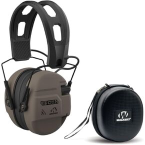 Walker's Recon Low-Profile Digital Electronic Muff with SAC Technology and NRR 26 (Flat Dark Earth) Bundle Hearing Protection Case (2 Items)